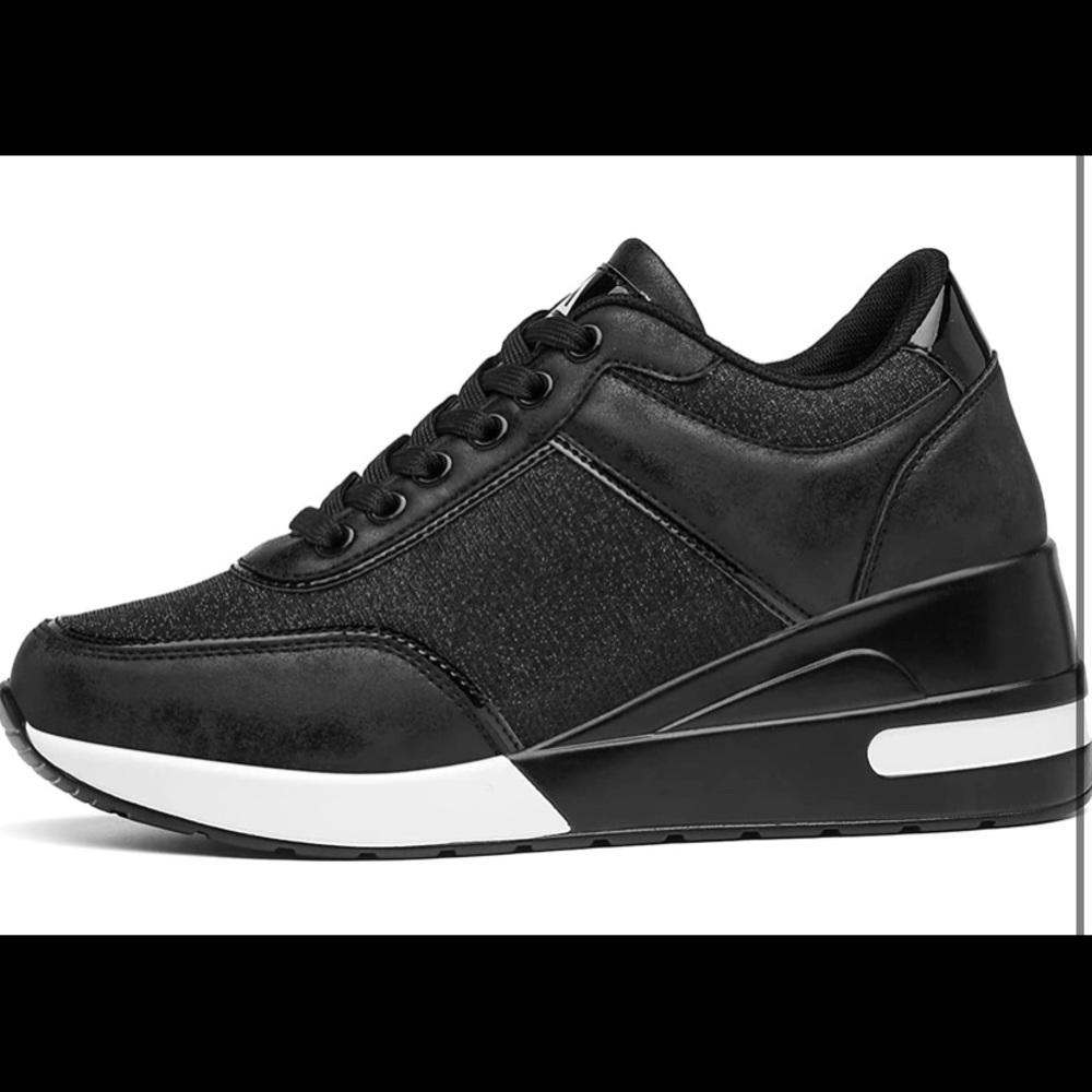 AONEGOLD Womens Black Platform Hidden Wedges Sneakers, size 38